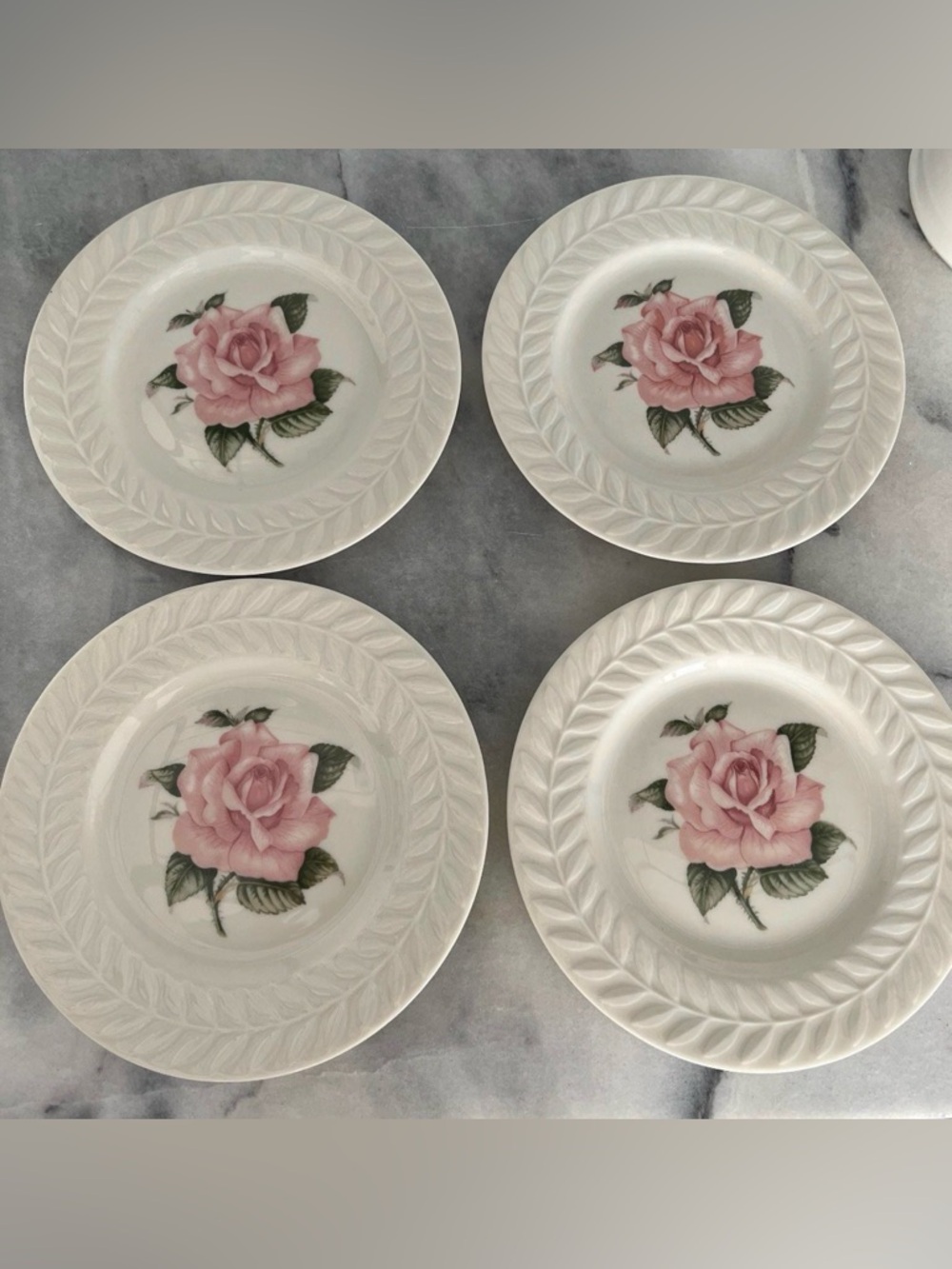 Vintage Pink Rose Plates - Set of 4